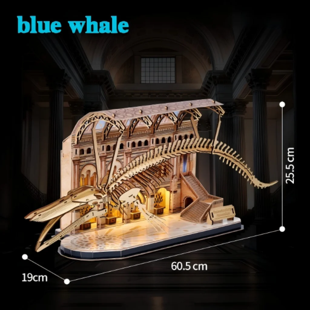 Quebra cabeça 3d de Madeira Modelo de Dinossauro para Museu de História Natural MDUG (baleia Azul)