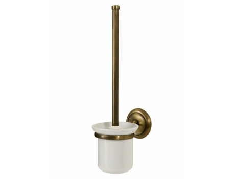 Escova de Limpeza de Toalete com Copo de Cerâmica Montada na Parede de Latão Antigo Retro Bege