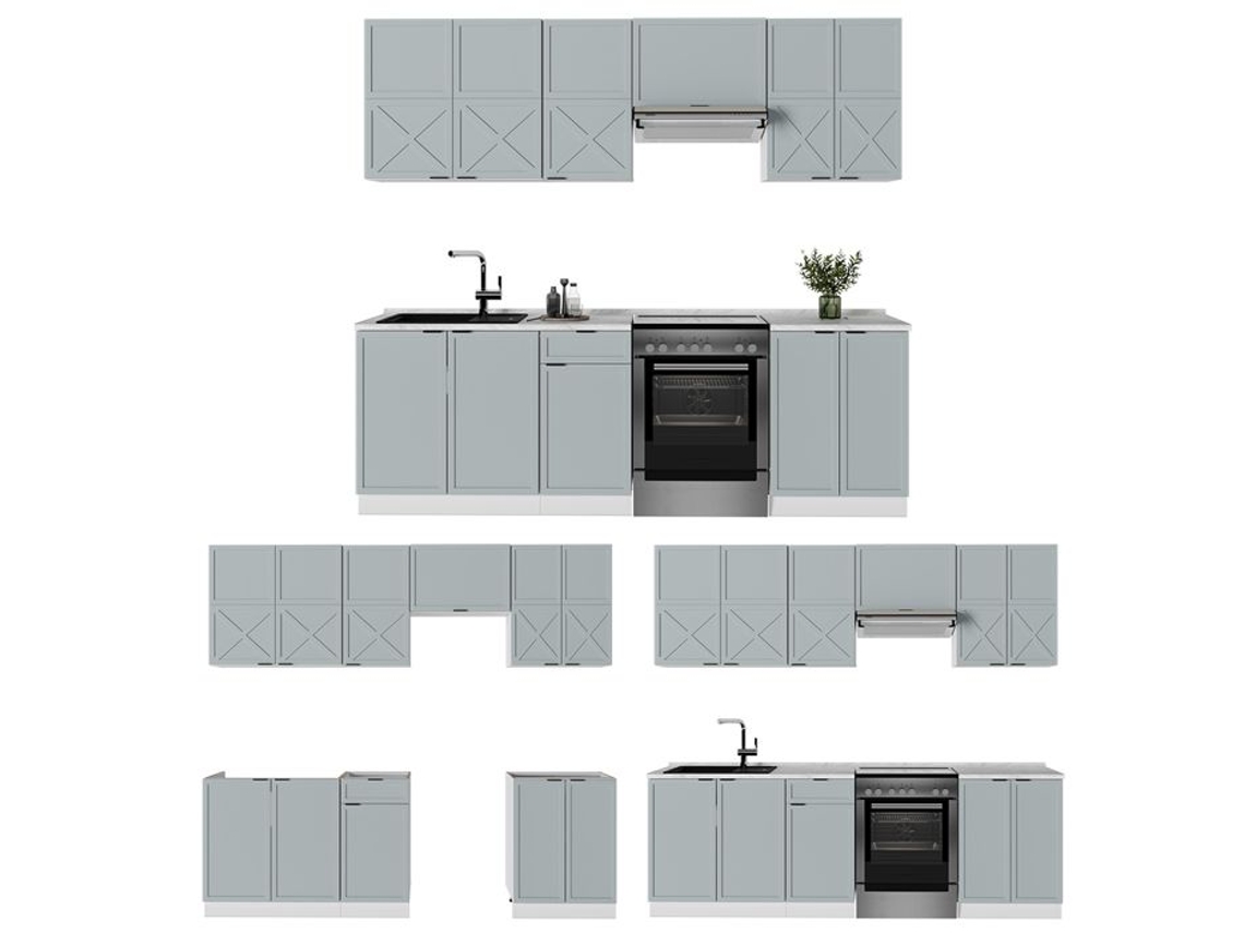 Cozinha Fame Line, 240cm, Pt Antracite, Azul Claro Cinza/branco, Branco, Vicco