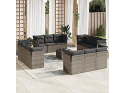 Vidaxl 13 Pcs Conjunto Sofás P/ Jardim C/ Almofadões Vime Pe Cinzento