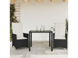 Jogo 3 Peças Bistrô Com Almofadões Vime Pe Preto Dkd Home Decor
