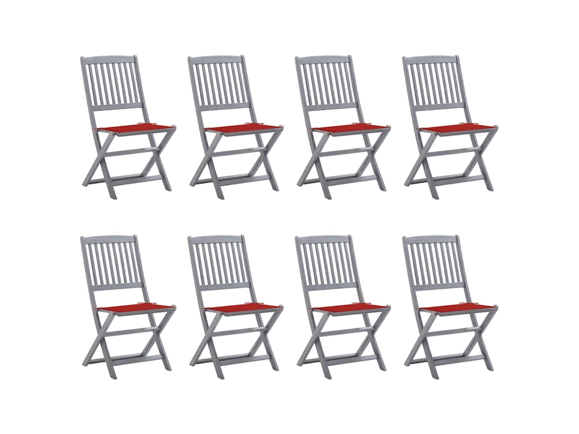 Cadeiras De Exterior Dobráveis 8pcs C/ Almofadões Acácia Maciça Dkd Home Decor
