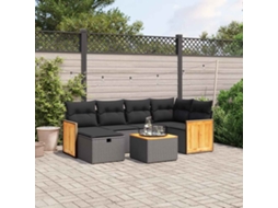 Vidaxl 7 Pcs Conjunto De Sofás P/ Jardim C/ Almofadões Vime Pe Preto