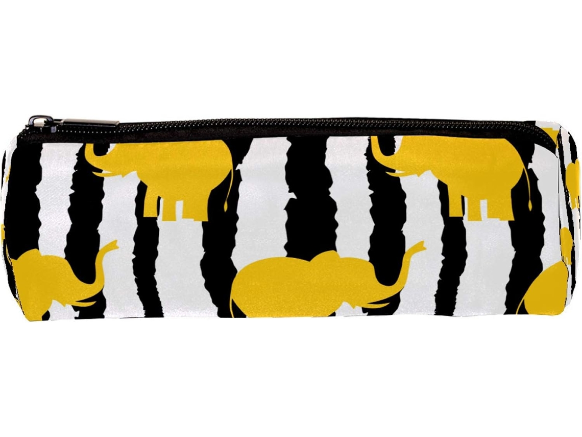 Estojo Lápis Com Estampa De Elefante Amarelo, Branco E Preto
