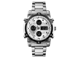 Relógio esportivo multifuncional masculino, em aço inoxidável, resistente à água, com mostrador grande.