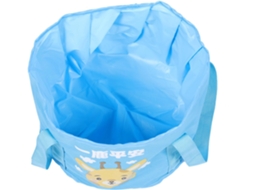 Balde dobrável azul em PVC para banheiro, 15 litros, compacto e leve, ideal para viagens.