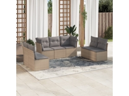 Vidaxl 7 Pcs Conjunto De Sofás P/ Jardim Com Almofadões Vime Pe Bege