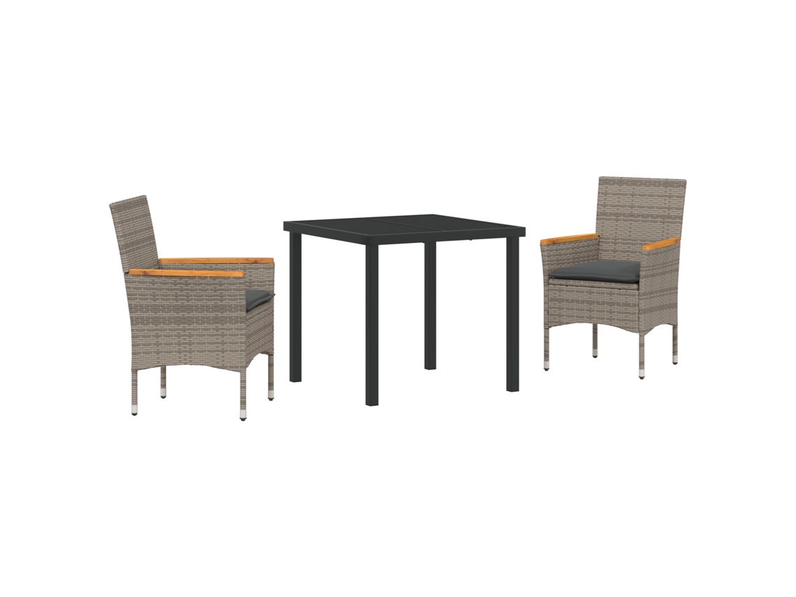 Conjunto 3 De Jantar Para Jardim Com Almofadas Vidaxl Rattan Sintético Cinza