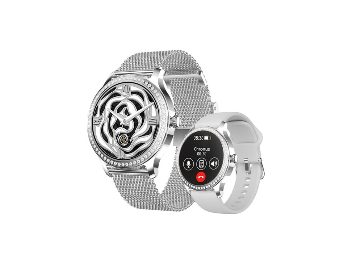 Smartwatch Bestvite Feminino com Tela Sensível ao Toque Diamante 1.28 para Android e iOS Prata