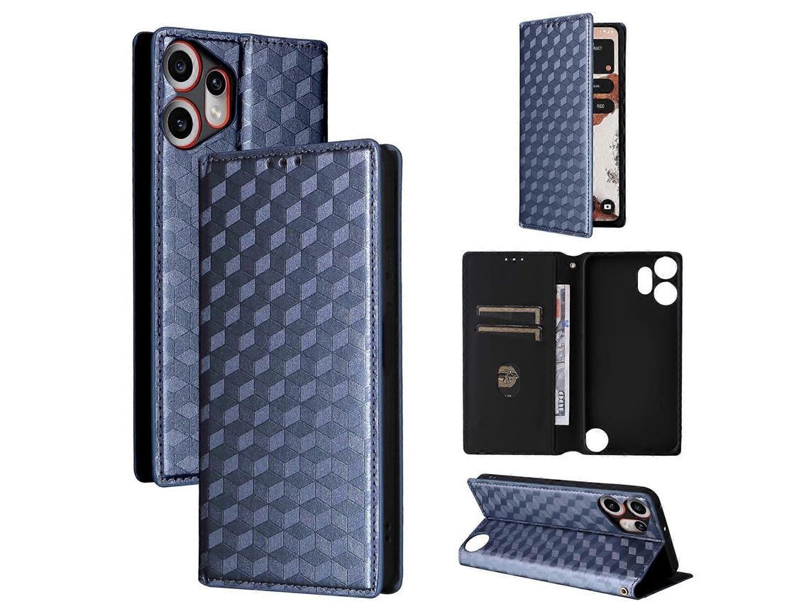 Capa De Couro Com Textura De Grade Cúbica Para Celular, Modelo Flip, Da Nothing Cmf Phone 2 Pro.