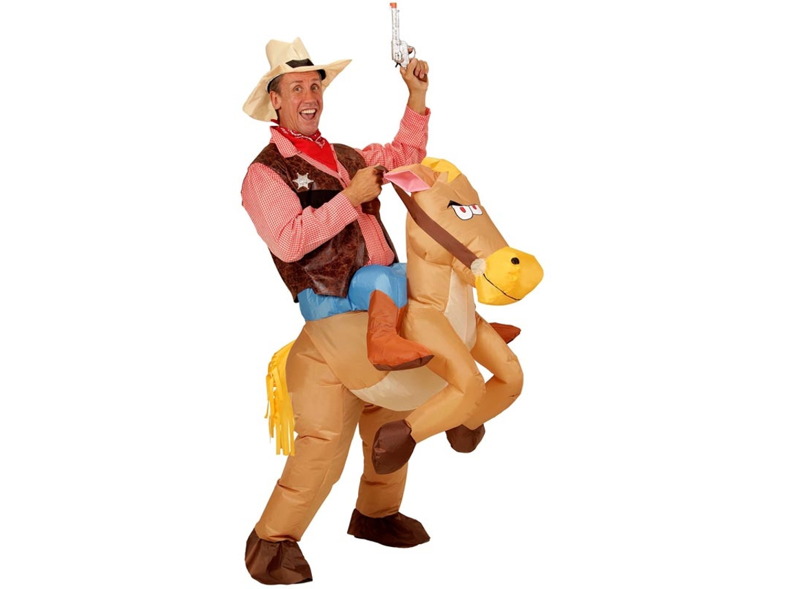 Traje de cowboy em cavalo inflável para adultos