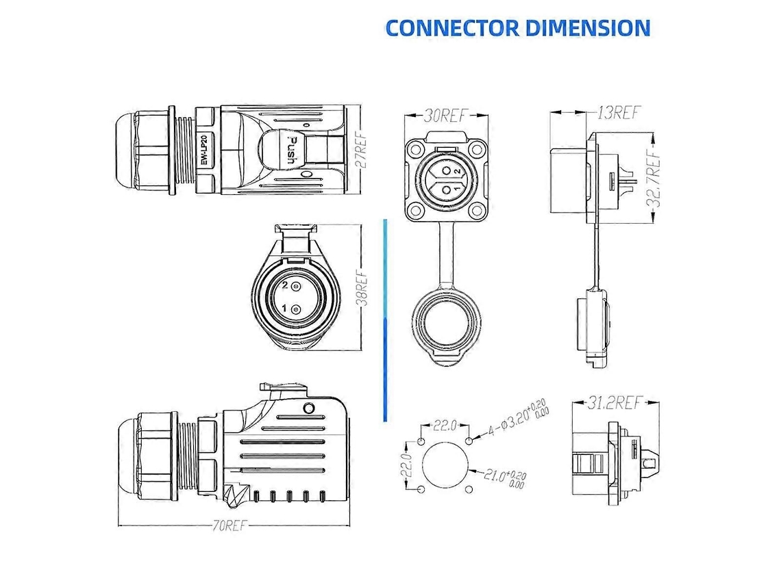 Conector Circular Industrial À Prova D'água Ip68, Com Encaixe Rápido E Blindagem