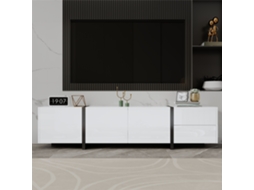Móvel para TV KOMHTOM, 170x30x39 cm, 3 portas, 1 gaveta, 1 porta basculante, LED, passagem de cabos, branco