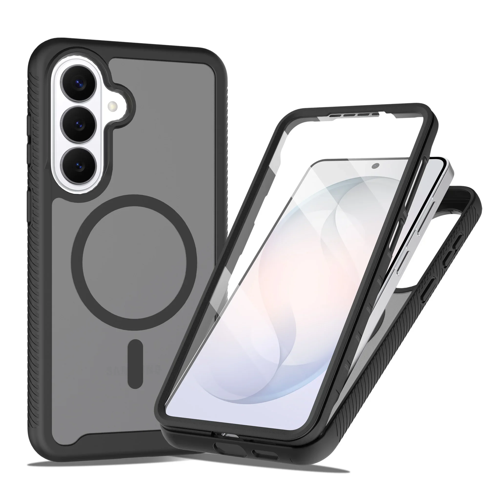 (preto, Galaxy S26) Capa Transparente Fosca 2 Em 1 Resistente A Impactos Com Protetor De Tela Magnético