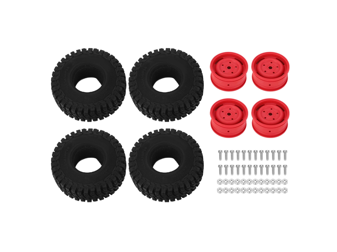 Mali conjunto de Aros de Roda para Carro Rc Resistente À Pressão Estiloso com Pneus Plástico para Carro Crawler Rc Vermelho