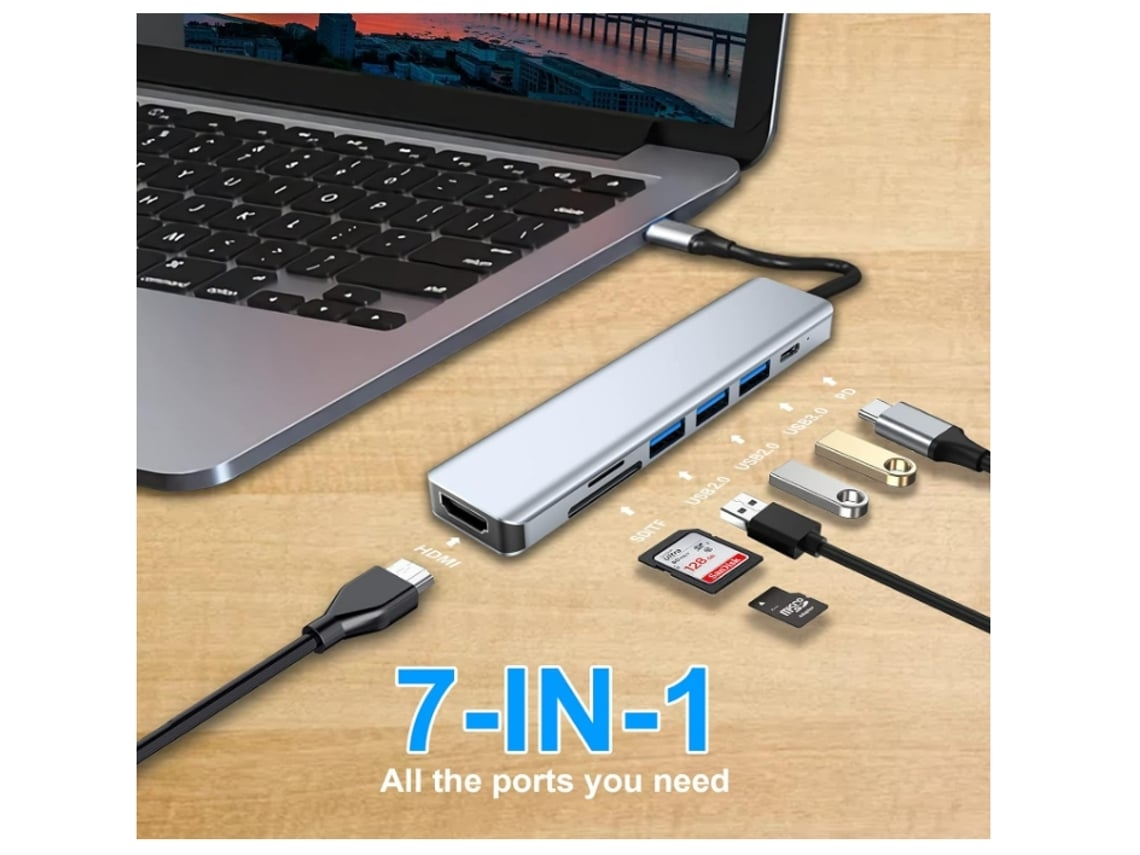 Hub Usb C USHION 7 em 1 Usb C Cinza