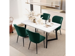 Conjunto De 4 Cadeiras De Jantar, Verde-escuras, Com Estofamento De Design, Encosto, Assento Em Veludo E Estrutura Metálica.