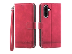 Dierfeng Df-03 Para Samsung Galaxy A17 5g Capa Com Estampa De Linhas E Carteira De Couro Com Alça De Pulso Vermelha