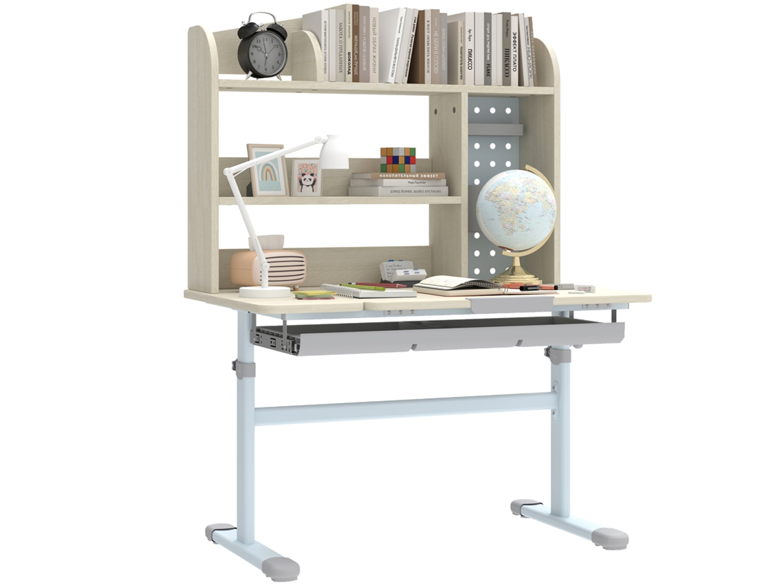 Mesa de estudo infantil ajustável em altura com tampo inclinável 80x51x108.5cm, 130.5cm, cor natural BTFORUS