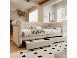 Sofá Cama Vintage 90x200 Cm 2 Gavetas Bege Sem Colchão