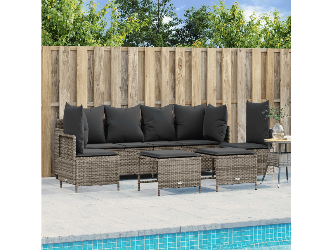 Vidaxl 5 Pcs Conjunto Sofás de Jardim C/ Almofadões Vime Pe Cinzento