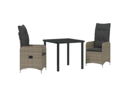 Conjunto de Jantar para Jardim 3 Pcs - Móveis de Jardim para Refeição Cinzeto Vime Pe HARLANV1