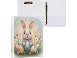 Pasta de 3 Argolas para Papel Tamanho Carta , Coelhinho da Páscoa Redondo e Fofo com Porta pra (27,9 X 21,6 Cm)