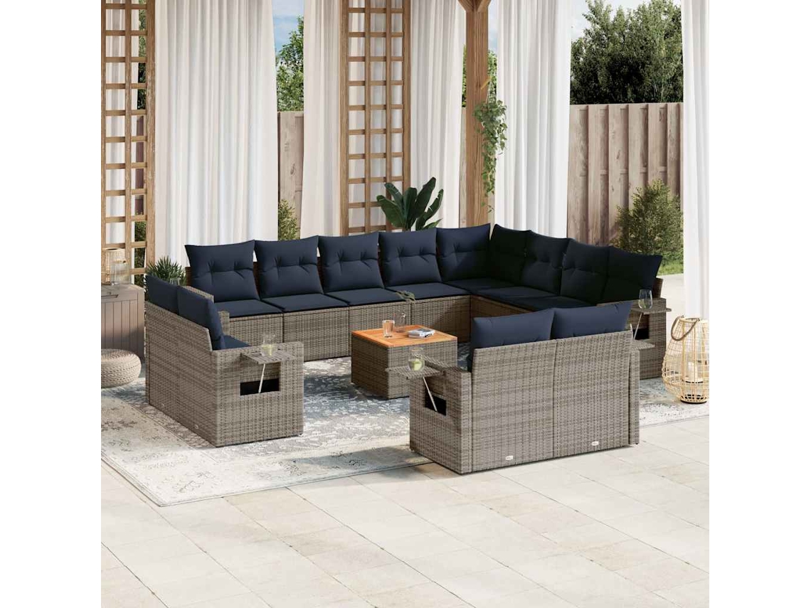 Vidaxl Conjunto De Sofá De Jardim Com 13 Peças E Almofadas Em Rattan Sintético Cinza