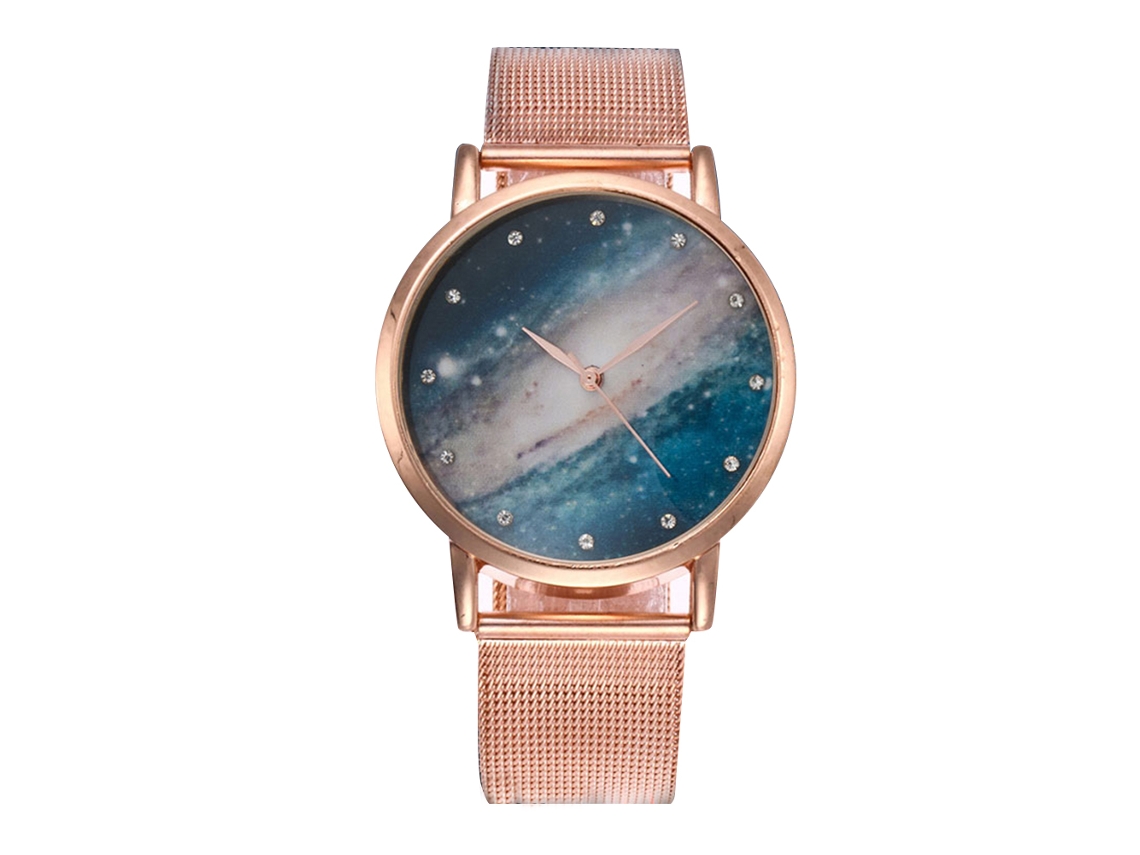 Relógio de Pulso Feminino com Pulseira de Malha de Aço e Strass Estilo Simples Quartzo