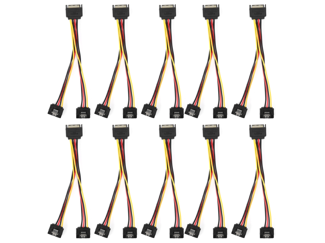 Aetheria 10 Adaptadores de Alimentação Sata 15pin, Conector Macho para 2 Fêmeas, Cabo Divisor para Hdd Ssd