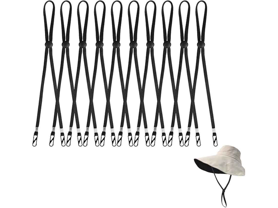 10 Faixas de Chapéu À Prova de Vento, com Presilha Removível para Queixo, Resistente Ao Vento e com Sistema Anti perda, Preta, 35 Cm AQUAFORGE