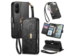 Capa Carteira De Couro Com Zíper, Estampa De Flores E Folhas, Com Alça, Para Xiaomi Poco X7 Pro
