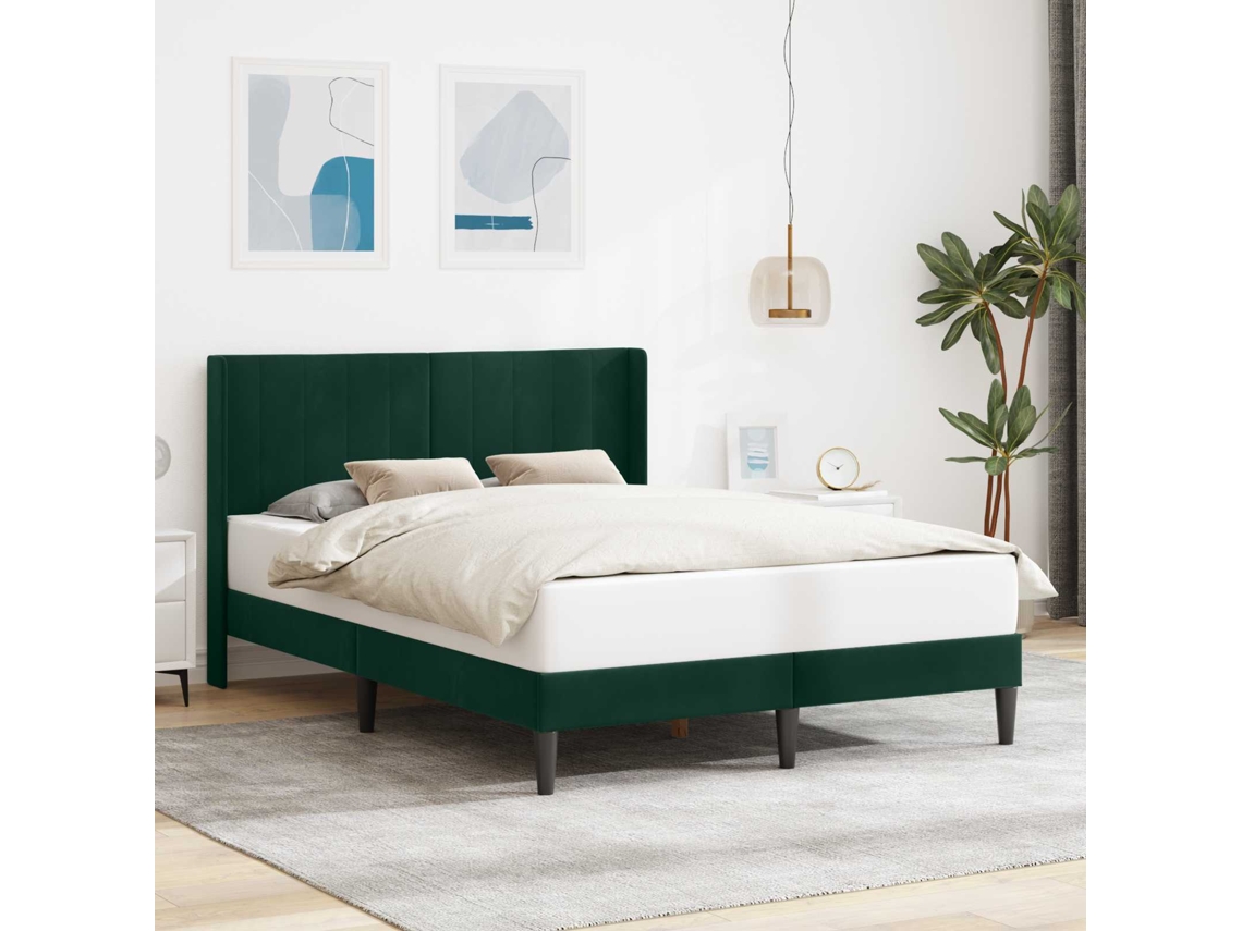 Vidaxl Estrutura Da Cama Verde-escuro 160 X 200 Cm Veludo