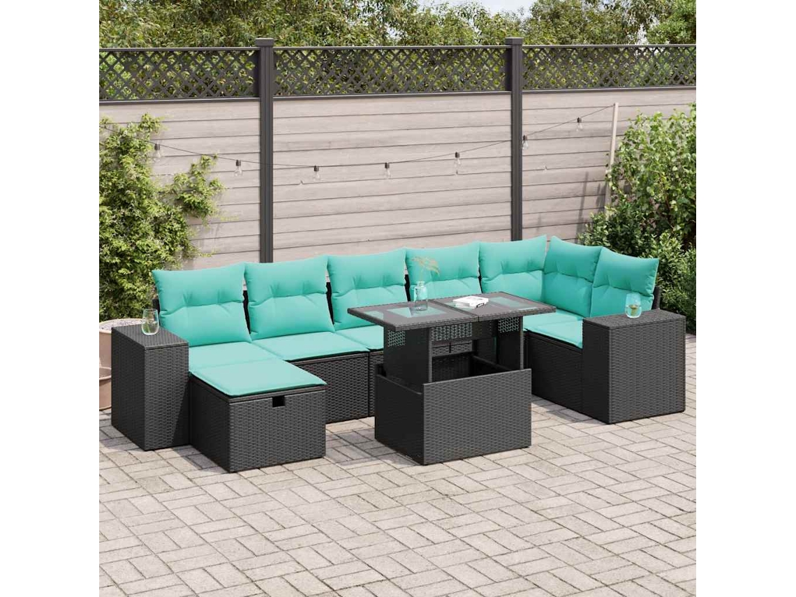 Vidaxl 8 Pcs Conjunto Sofás Jardim Almofadões Vime Pe/acácia Cinzento