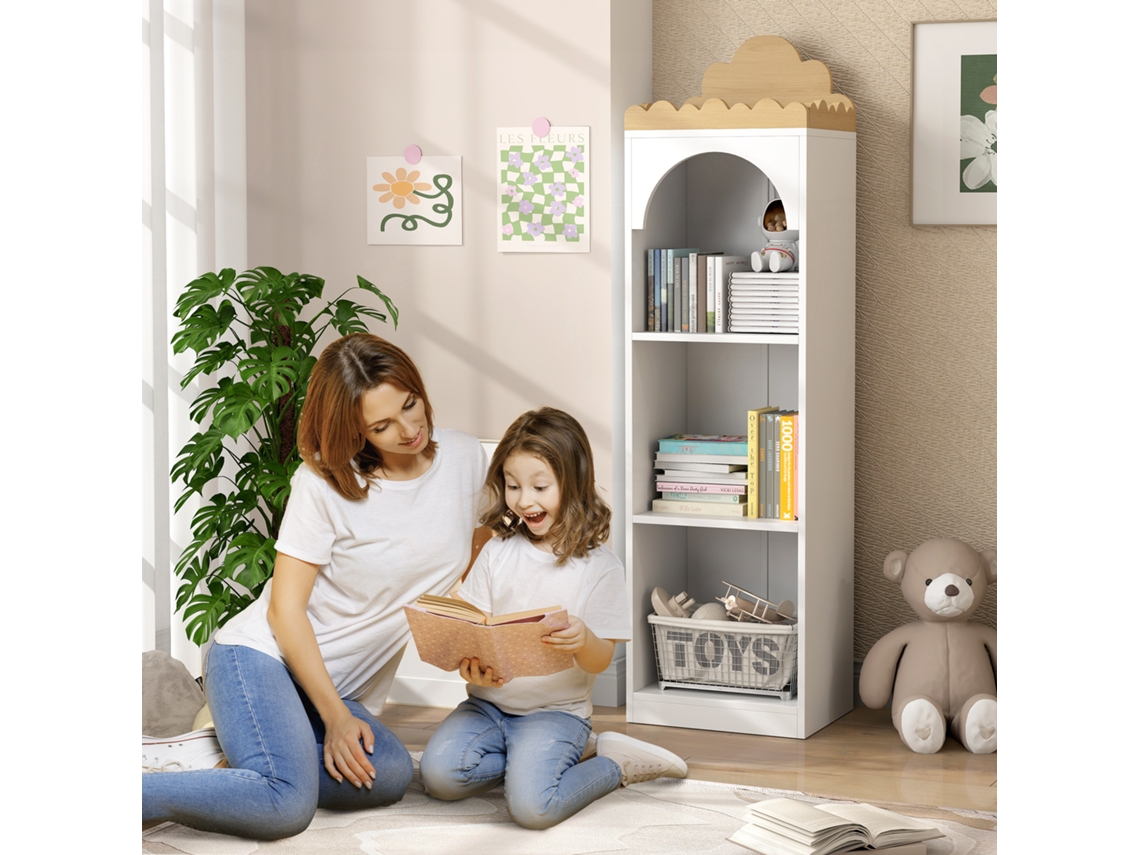 Estante Para Livros Infantil De 3 Niveis Estante De Livros Para Escola Infantil Dormitório 40x30x139,5 Cm Branco E Madeira