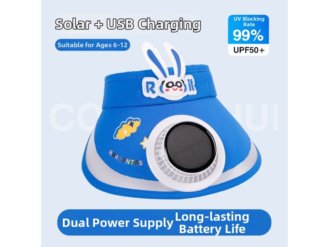 Chapéu infantil solar com ventilador, energia solar, verão DIGITALLAB