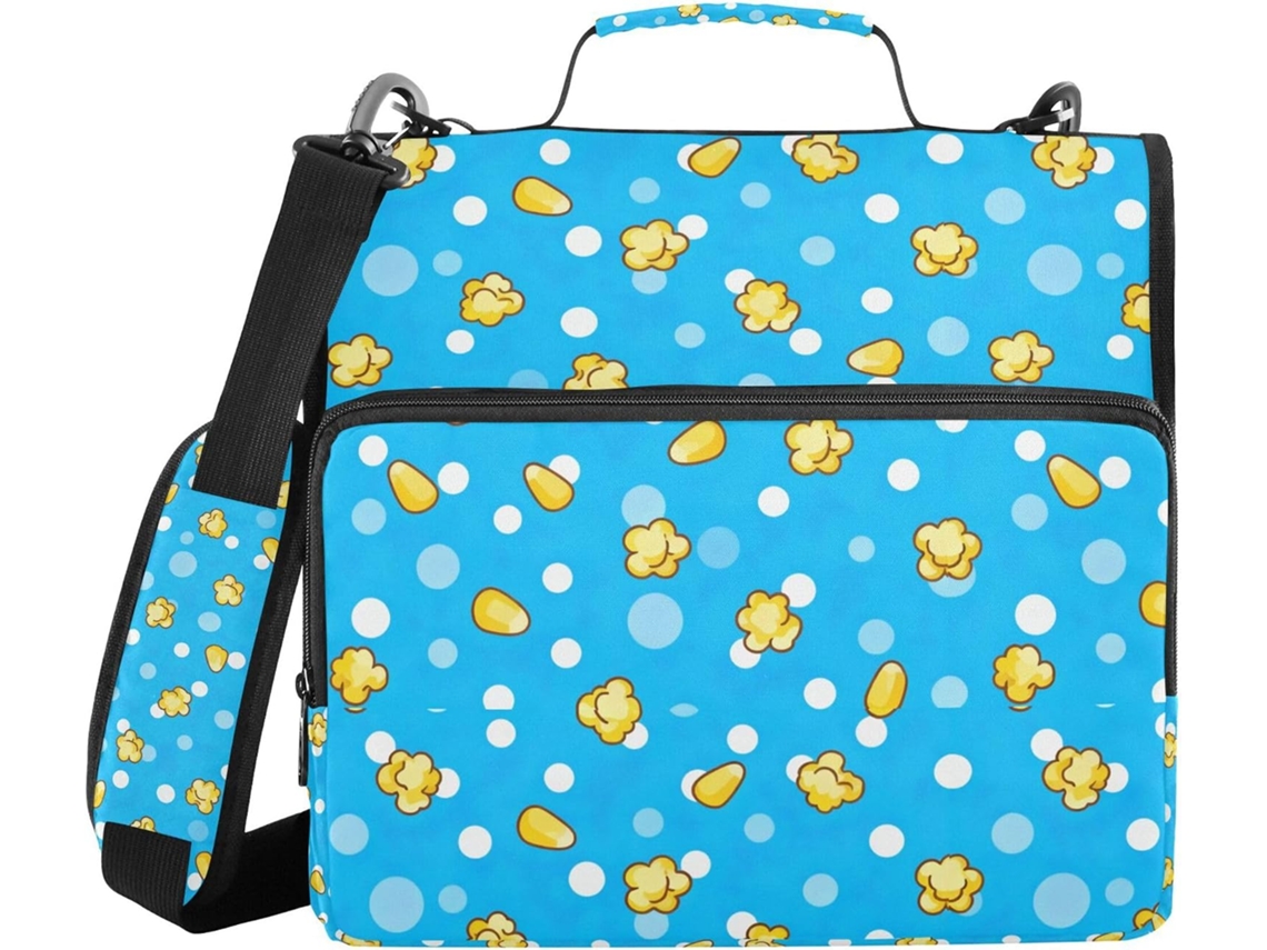 Bolsa Azul Pipoca Com Zíper E Alça De Ombro, Vários Bolsos De 3, 8cm, 3 Estojos Em Formato De Sino, Pasta