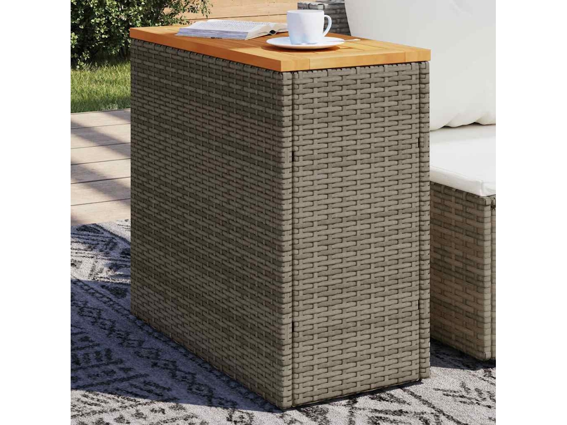 Vidaxl Mesa Apoio Jardim C/ Tampo Madeira 58x27,5x55 Cm Vime Pe Cinza