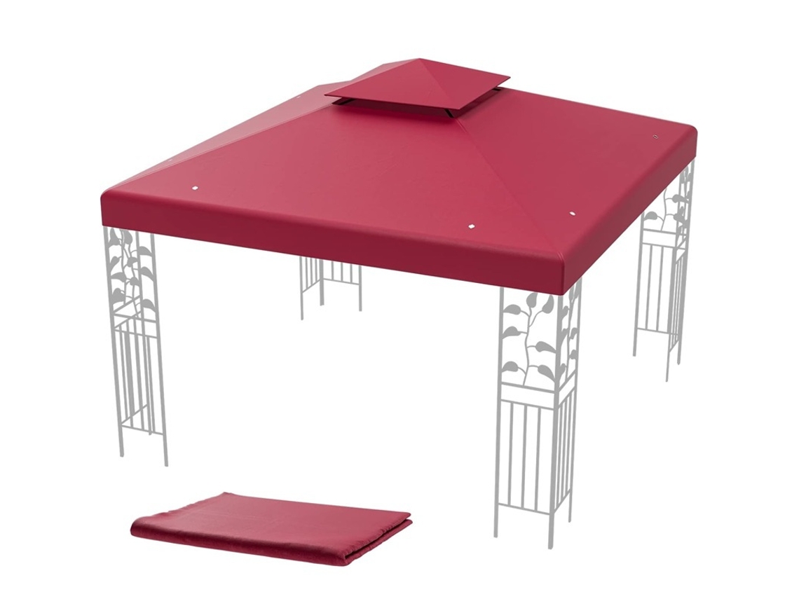 Lona para Toldo em Ferro Forjado com Teto Duplo COSTWAY Proteção Solar 50+ (300 Cm X 300 Cm Poliéster Vinho)