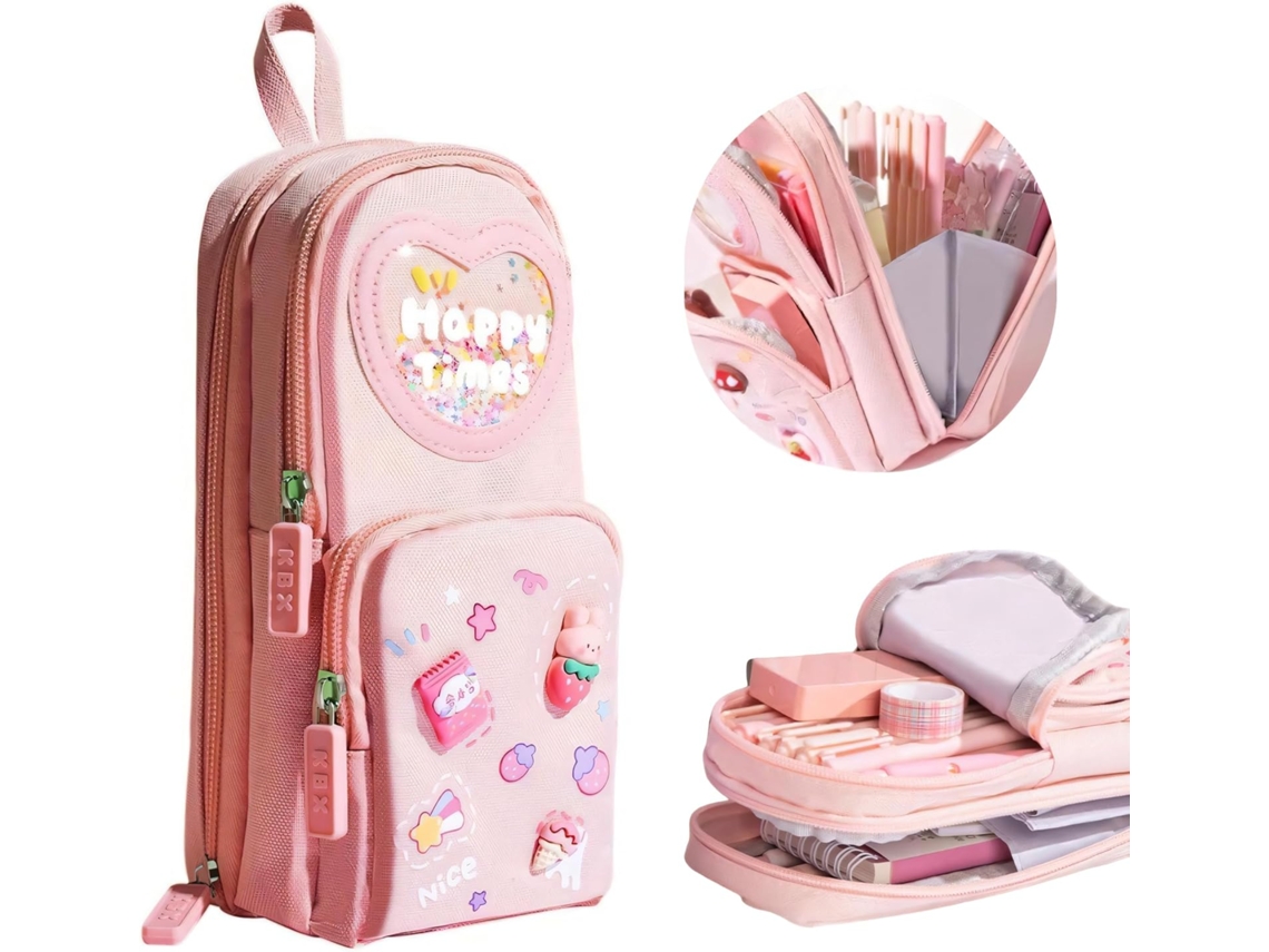 Estojo grande roxo kawaii com 3 compartimentos para material escolar, de escritório e de viagem | Ideal G Miraflow