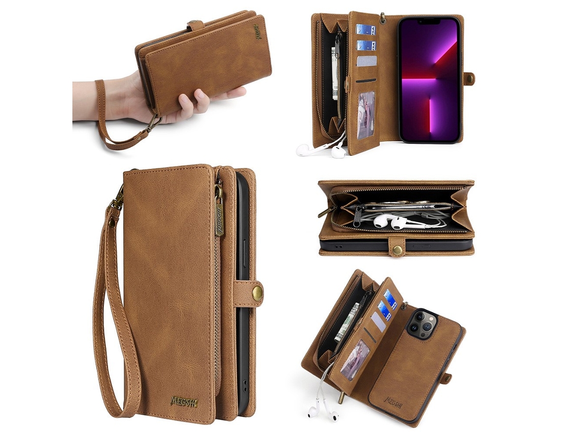 Capa Quedas Para Iphone 15 Pro Pele Sintética Magnética Castanho