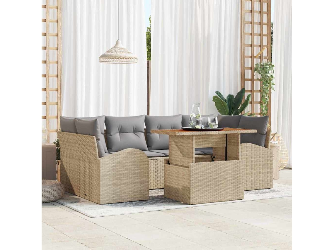 Vidaxl Conjunto De Sofá De Jardim 7 Unid. Bege E Cinzento Claro