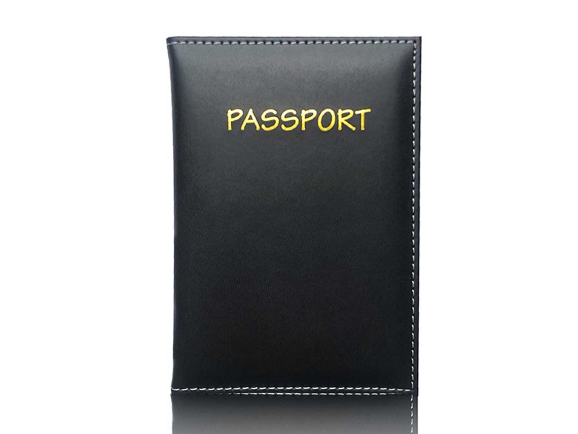 Porta-passaporte Em Couro Preto, Estilo Couro Sintético