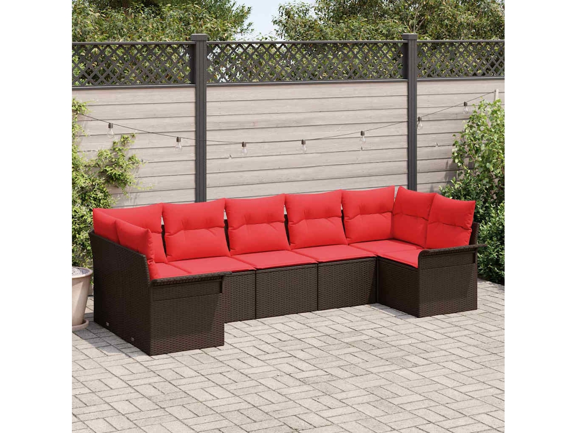 Vidaxl Conjunto De Sofá De Jardim 7 Pcs Castanho Rattan Sintético