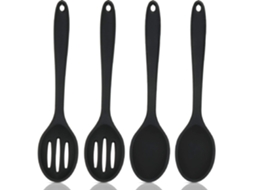 Conjunto de Escumadeira Antiaderente de 4 Peças de Silicone Antiaderente Escumadeira Grande de Silicone para Servir Preto ZMDECQNA