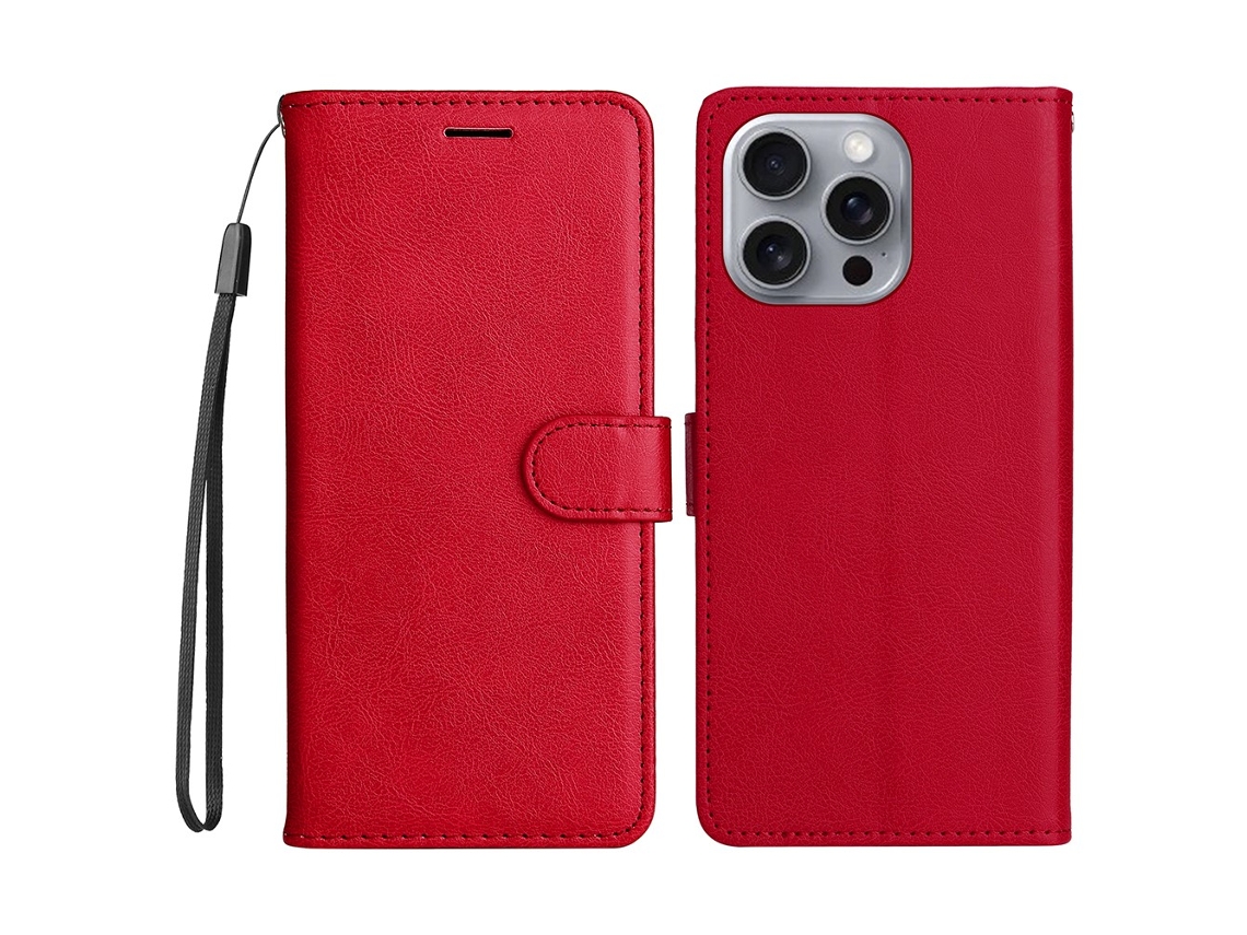 Capa Em Couro Pu, Para Apple Iphone 16pro Max - Vermelho