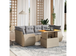 Vidaxl 7 Pcs Conjunto De Sofás P/ Jardim Com Almofadões Vime Pe Bege