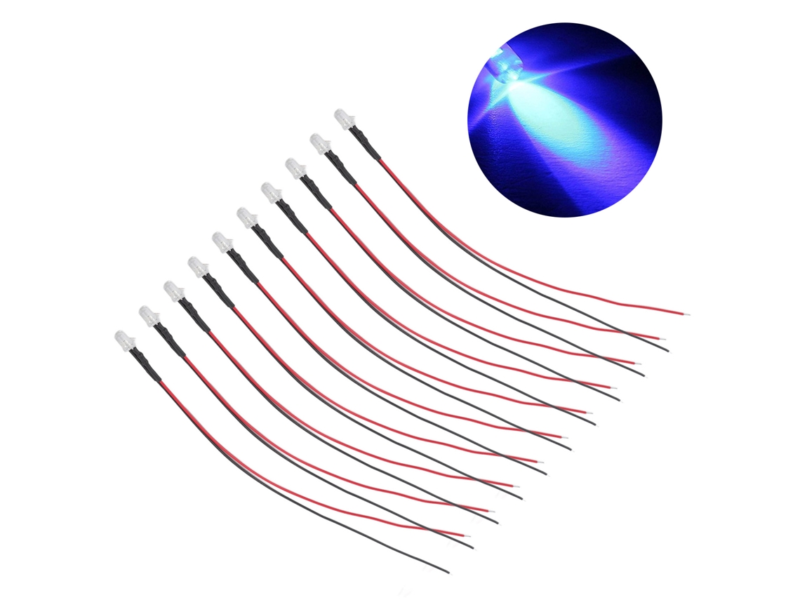 Rebe-10 Peças De Diodos Led Emissores De Luz 5mm Pré-conectados 5-12v Luz Azul Para Decoração Eletrônica