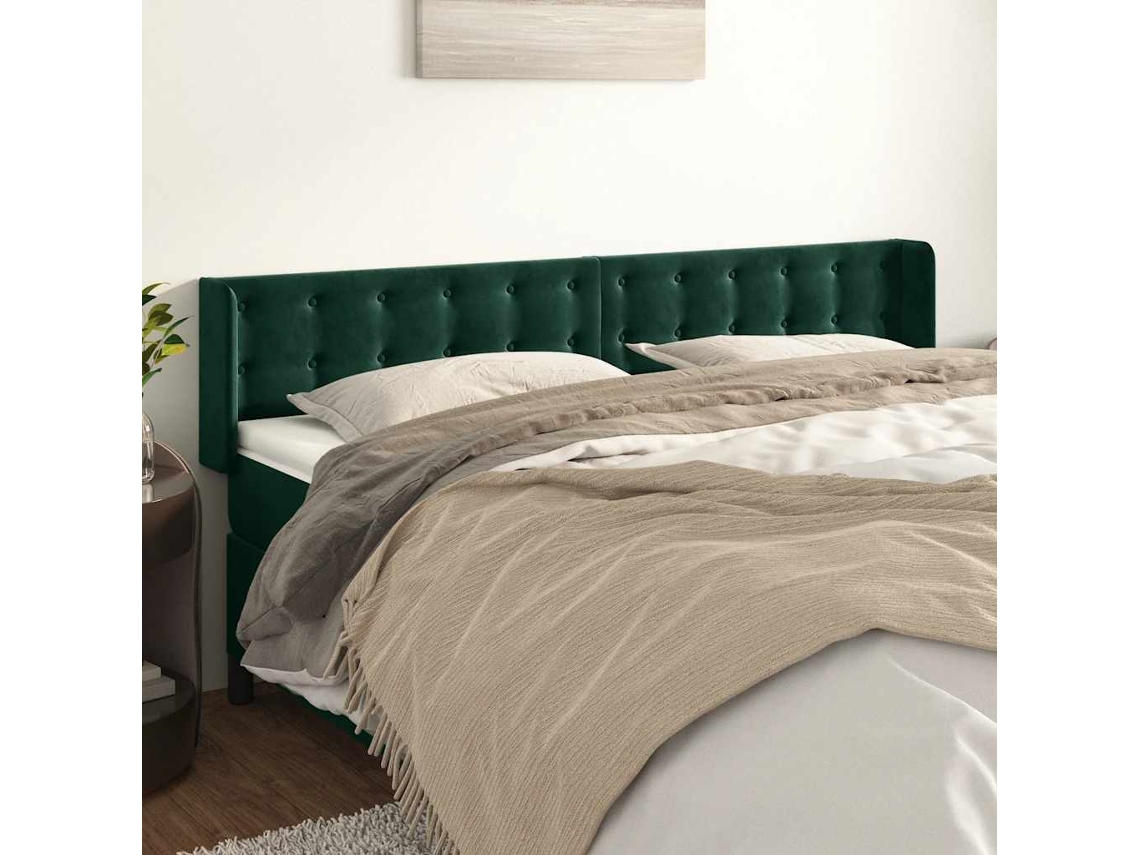 Vidaxl Cabeceira De Cama C/ Abas Veludo 183x16x78/88cm Verde-escuro