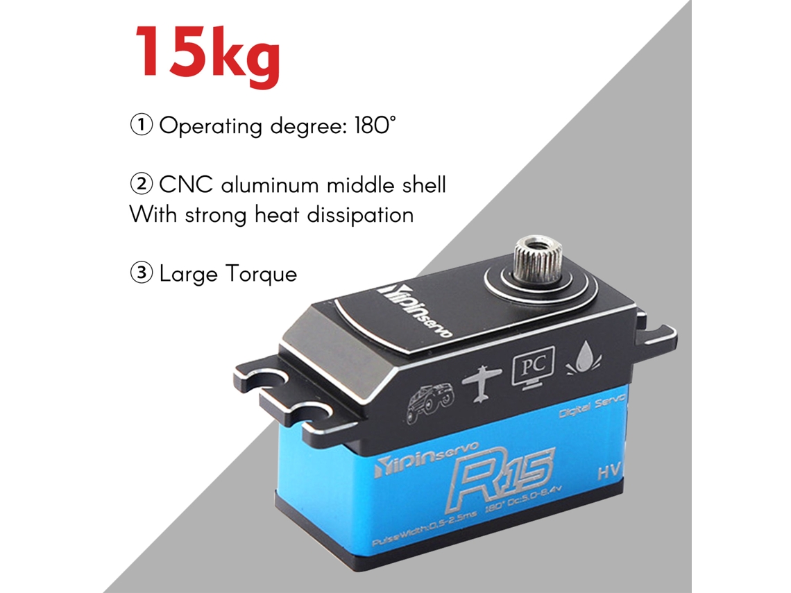 Servo Digital Yipinservo 15kg Engrenagem De Metal À Prova D'água Para Carros Rc Robôs Escala 1/8 1/10